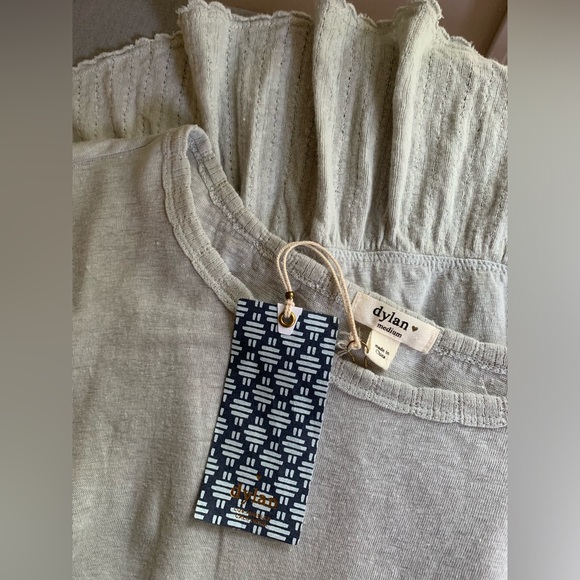 Dylan Linen Cotton Slub Shirt with Flounced Rib-Knit Hem 3/4 Sleeve M NWT - Picture 4 of 10